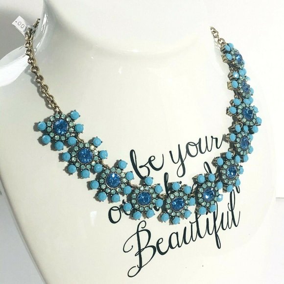Statement Necklace 20" Blue Faux Turquoise Rhinestone Jewelry - Picture 5 of 7